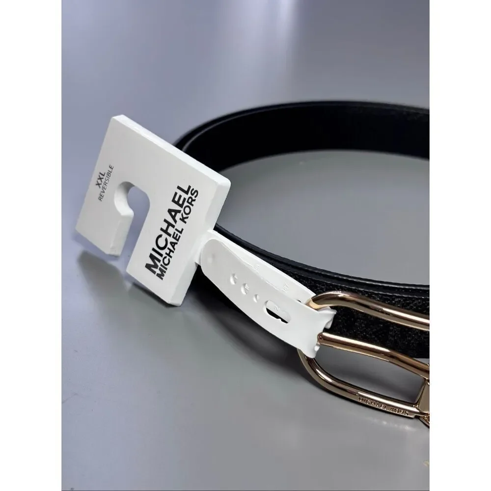 Michael Kors twist Reversible leather Belt black logo XXL new